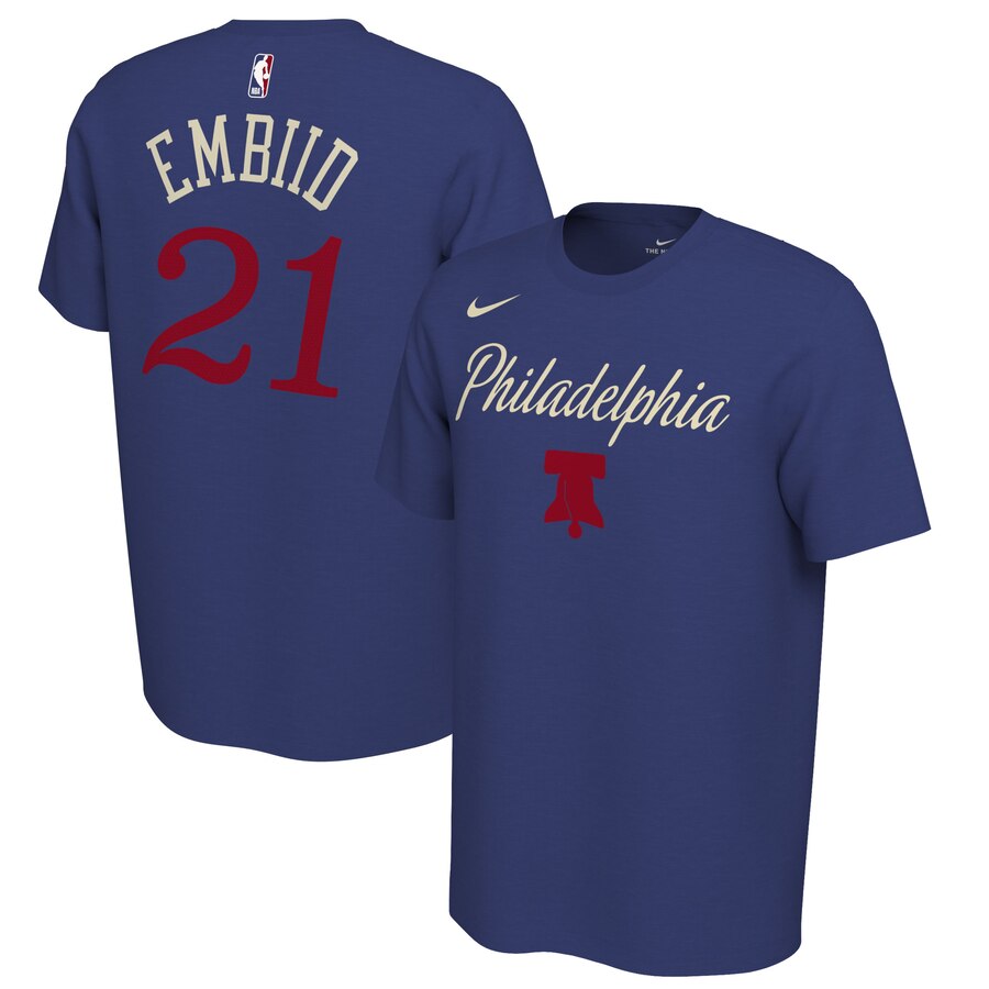 Men 2020 NBA Nike Joel Embiid Philadelphia 76ers Royal 201920 Earned Edition Name  Number TShirt->nba t-shirts->Sports Accessory